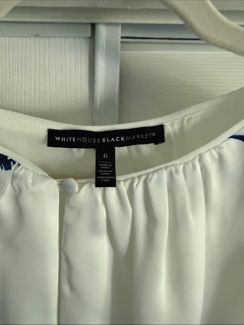 White House Black Market White Blouse with Blue Floral Print - Picture 2 of 7